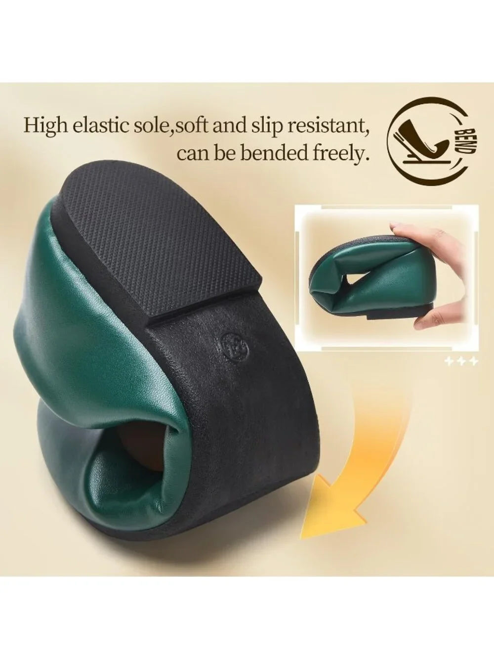 Women's Dark Green PU Leather Comfortable Ballet Flats Slip on Round Toe Shoes